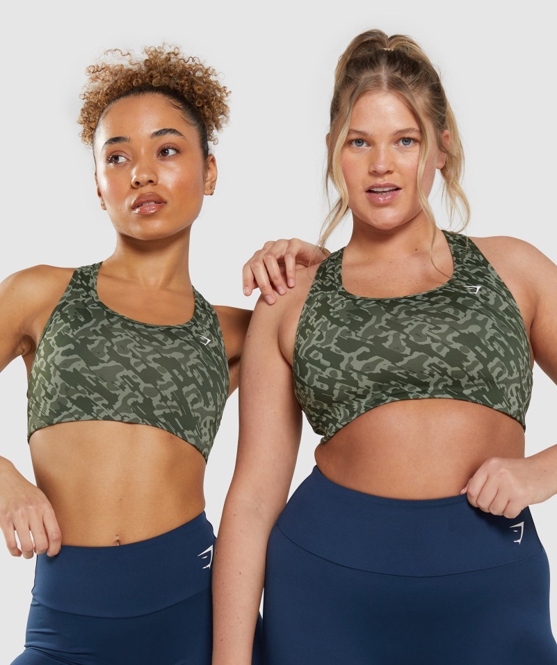 Gymshark Essential Racer Späť športová Podprsenka Zelená Potlač