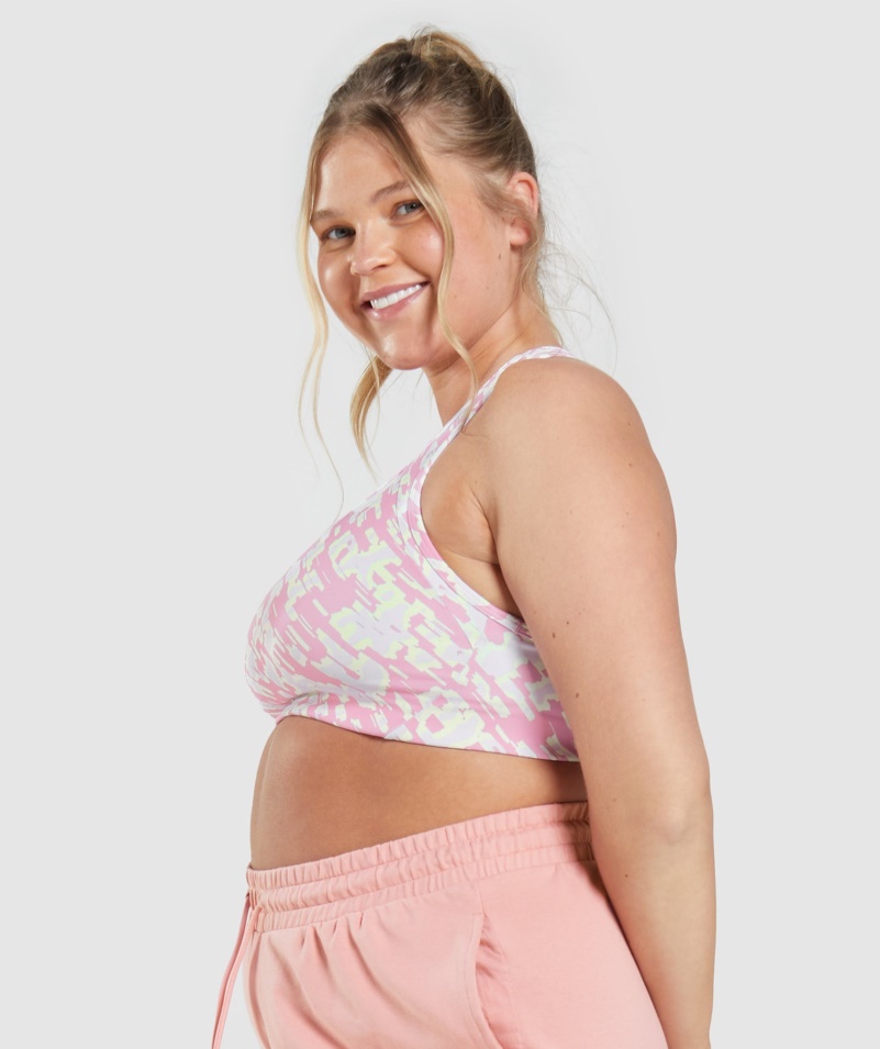 Gymshark Essential Racer Späť športová Podprsenka Ružová Potlač