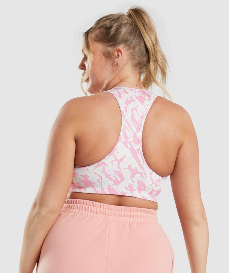Gymshark Essential Racer Späť športová Podprsenka Ružová Potlač