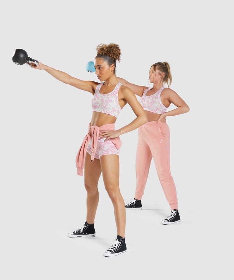 Gymshark Essential Racer Späť športová Podprsenka Ružová Potlač