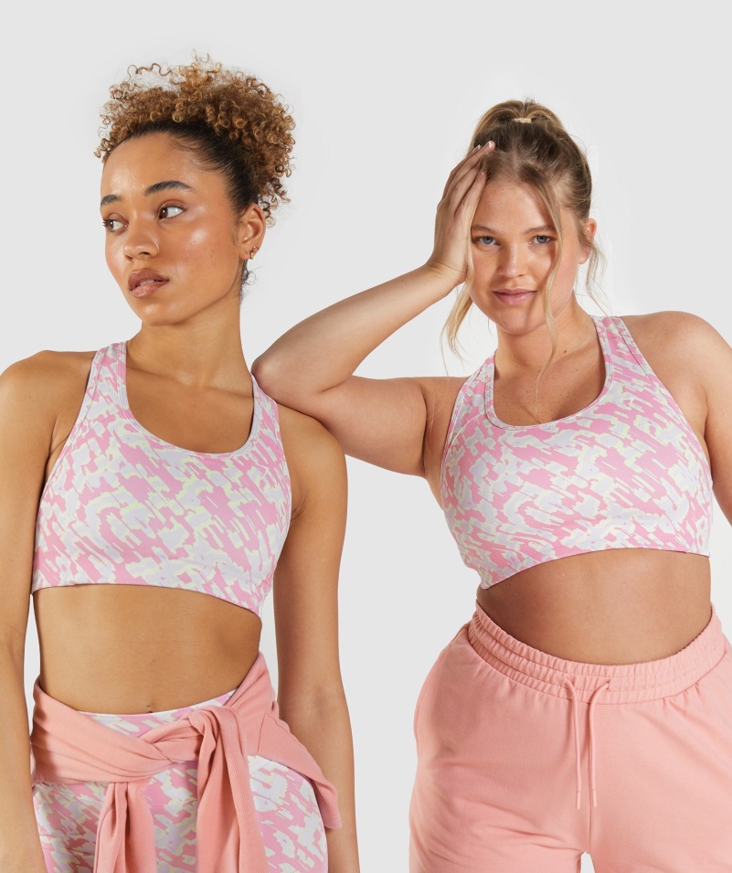 Gymshark Essential Racer Späť športová Podprsenka Ružová Potlač