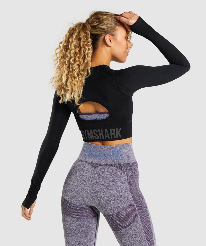 Gymshark Flex Sports Dlhý Rukáv Crop Top Black-carbon