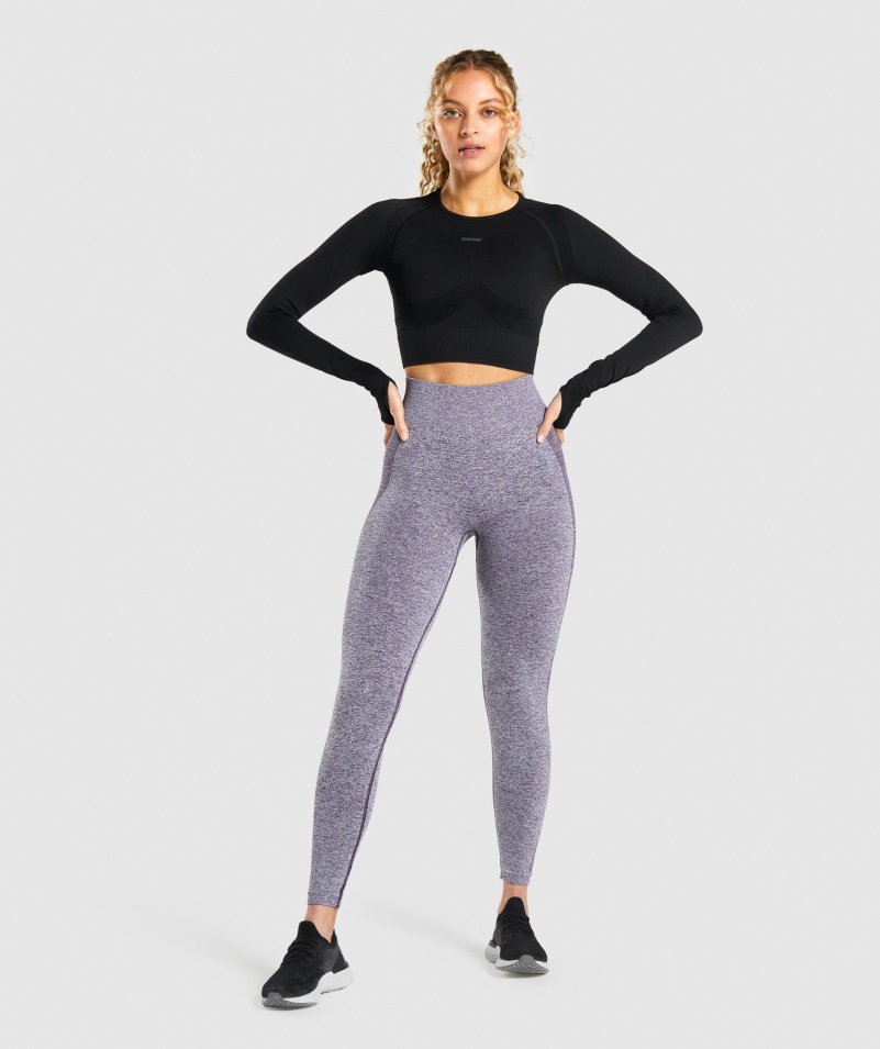 Gymshark Flex Sports Dlhý Rukáv Crop Top Black-carbon