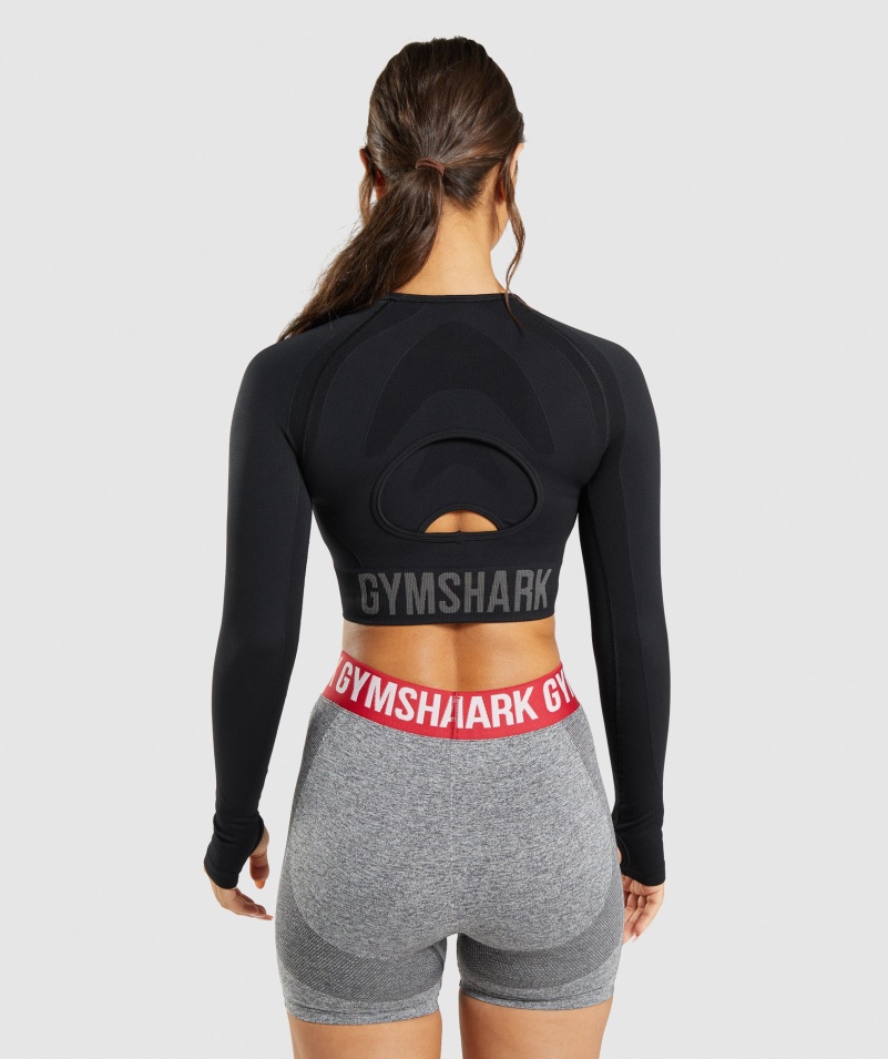 Gymshark Flex Sports Dlhý Rukáv Crop Top čierny