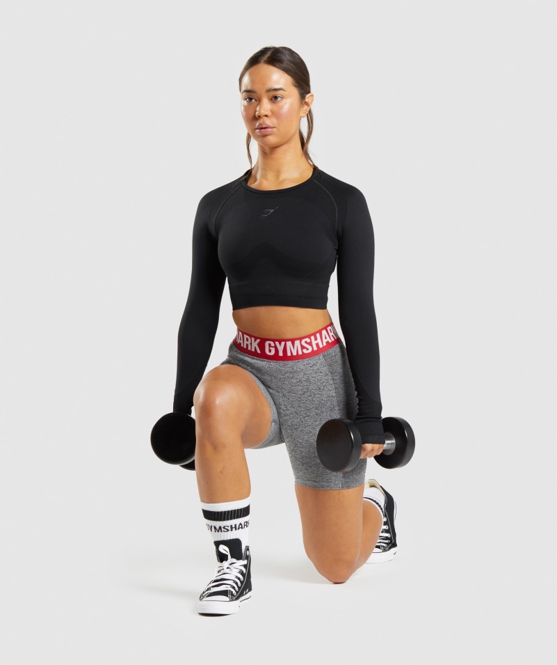 Gymshark Flex Sports Dlhý Rukáv Crop Top čierny
