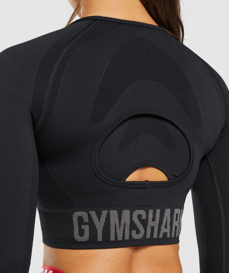 Gymshark Flex Sports Dlhý Rukáv Crop Top čierny