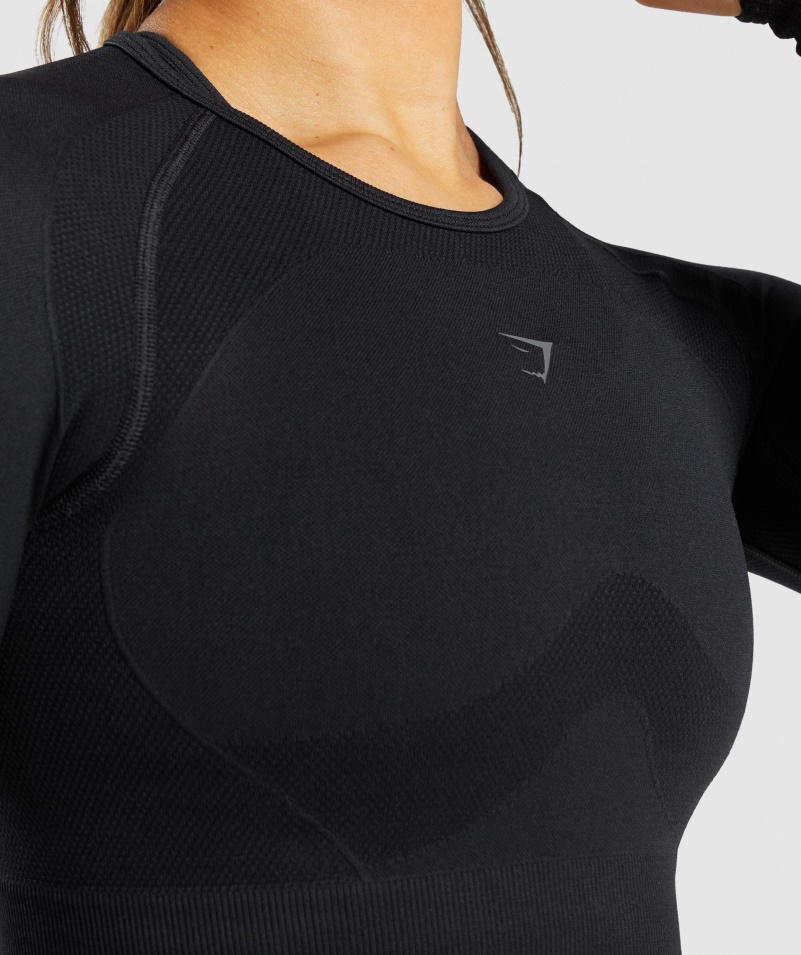 Gymshark Flex Sports Dlhý Rukáv Crop Top čierny