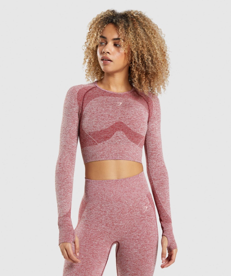 Gymshark Flex Sports Dlhý Rukáv Crop Top Vínová Marl