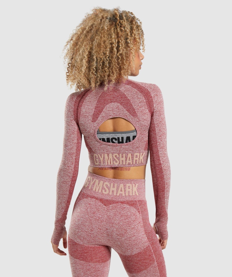 Gymshark Flex Sports Dlhý Rukáv Crop Top Vínová Marl