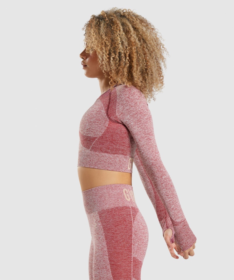 Gymshark Flex Sports Dlhý Rukáv Crop Top Vínová Marl