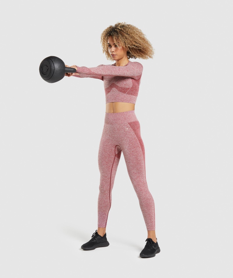 Gymshark Flex Sports Dlhý Rukáv Crop Top Vínová Marl