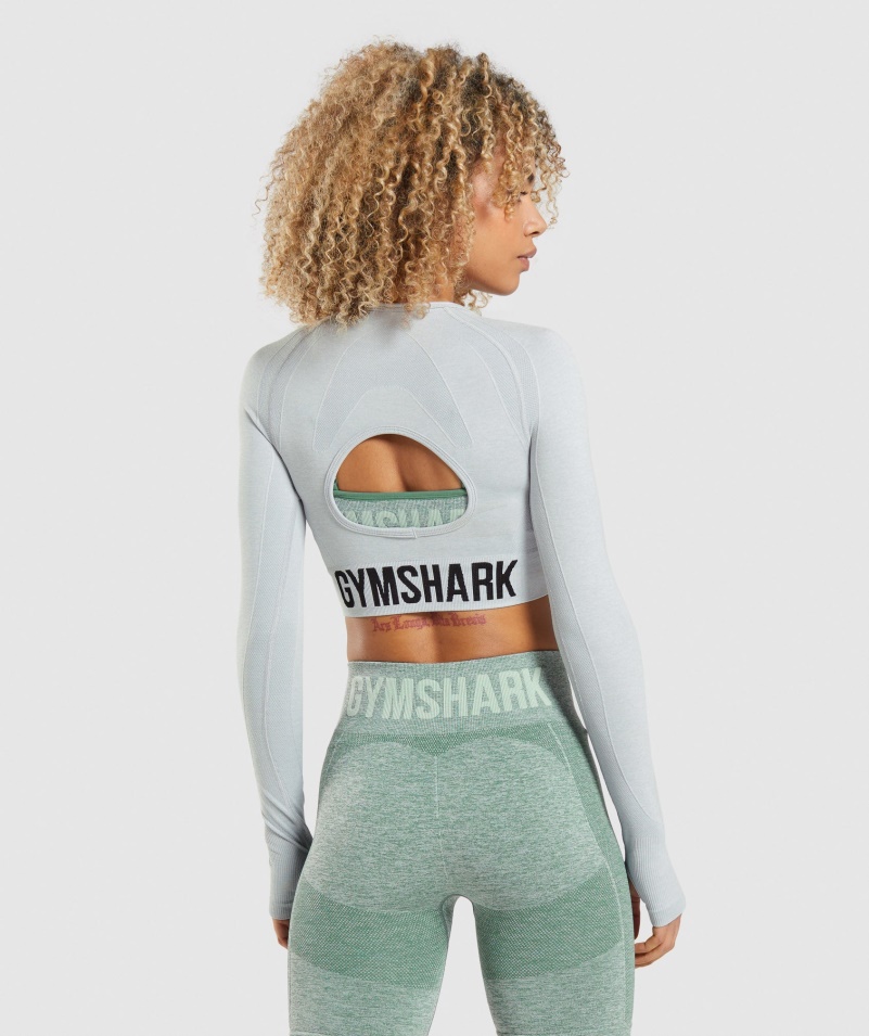 Gymshark Flex Sports Dlhý Rukáv Crop Top Svetlosivý Marl