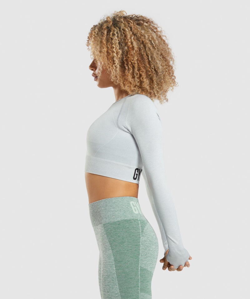 Gymshark Flex Sports Dlhý Rukáv Crop Top Svetlosivý Marl