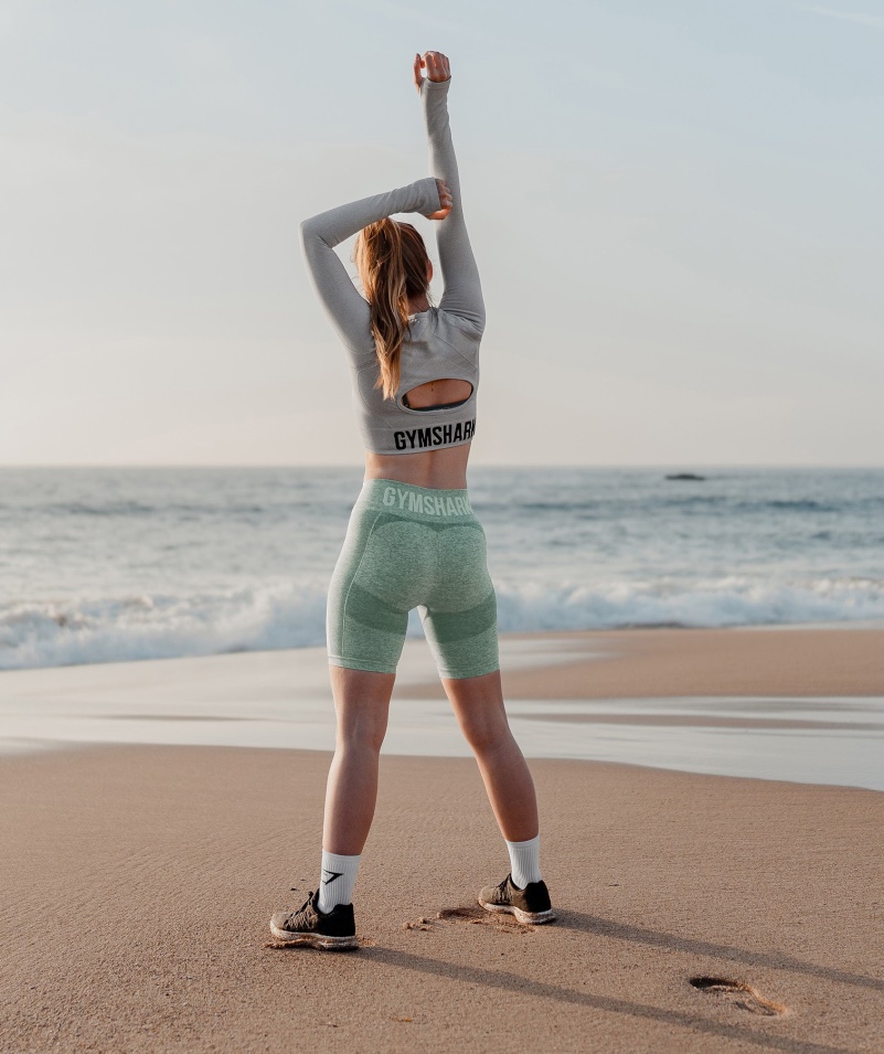 Gymshark Flex Sports Dlhý Rukáv Crop Top Svetlosivý Marl
