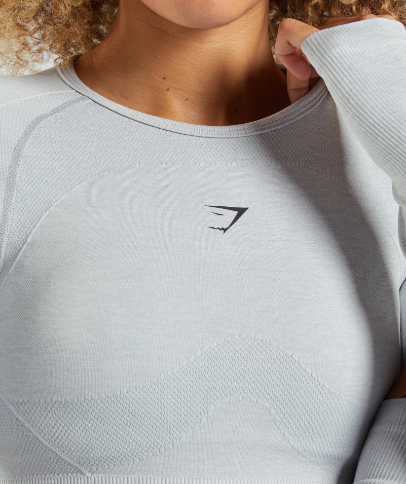 Gymshark Flex Sports Dlhý Rukáv Crop Top Svetlosivý Marl