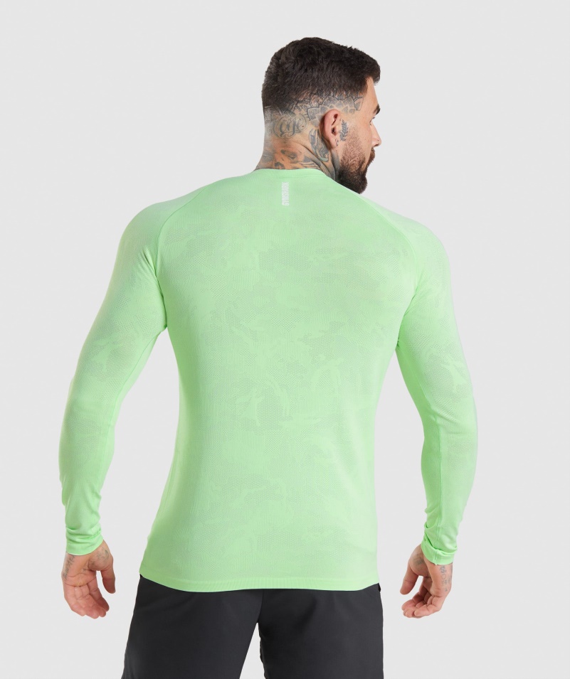 Gymshark Geo Bezšvové Tričko S Dlhým Rukávom Bali Zeleno-biele