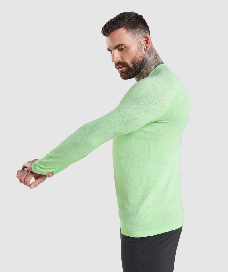 Gymshark Geo Bezšvové Tričko S Dlhým Rukávom Bali Zeleno-biele