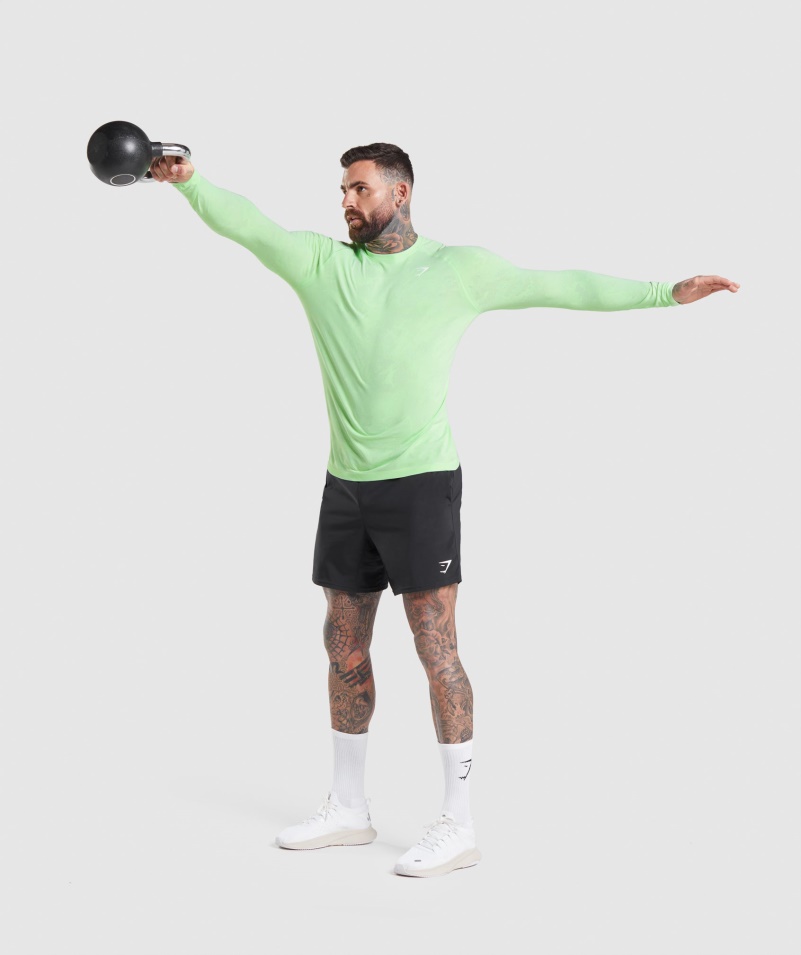 Gymshark Geo Bezšvové Tričko S Dlhým Rukávom Bali Zeleno-biele