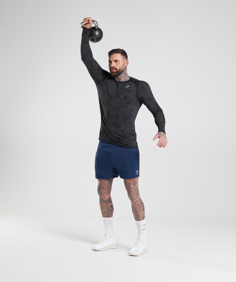 Gymshark Geo Bezšvové Tričko S Dlhým Rukávom čierno-uhlovo šedé