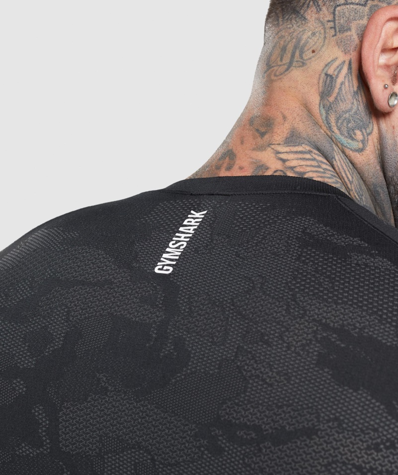 Gymshark Geo Bezšvové Tričko S Dlhým Rukávom čierno-uhlovo šedé