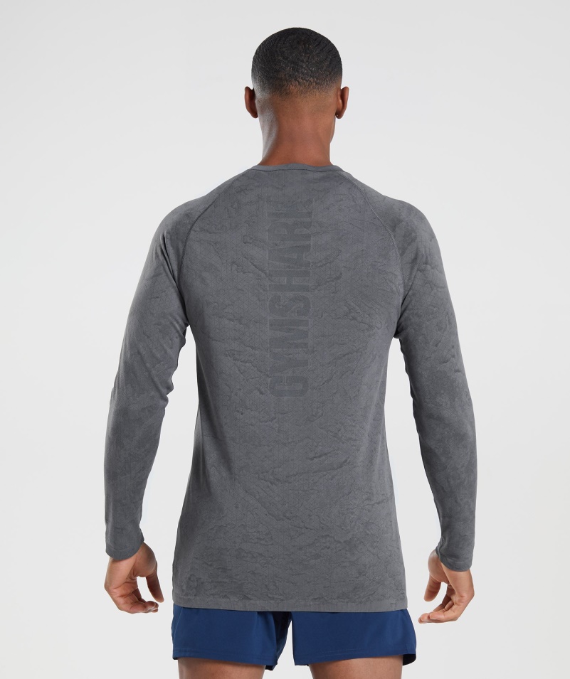 Gymshark Geo Bezšvové Tričko S Dlhým Rukávom Uhľovo Sivočierne