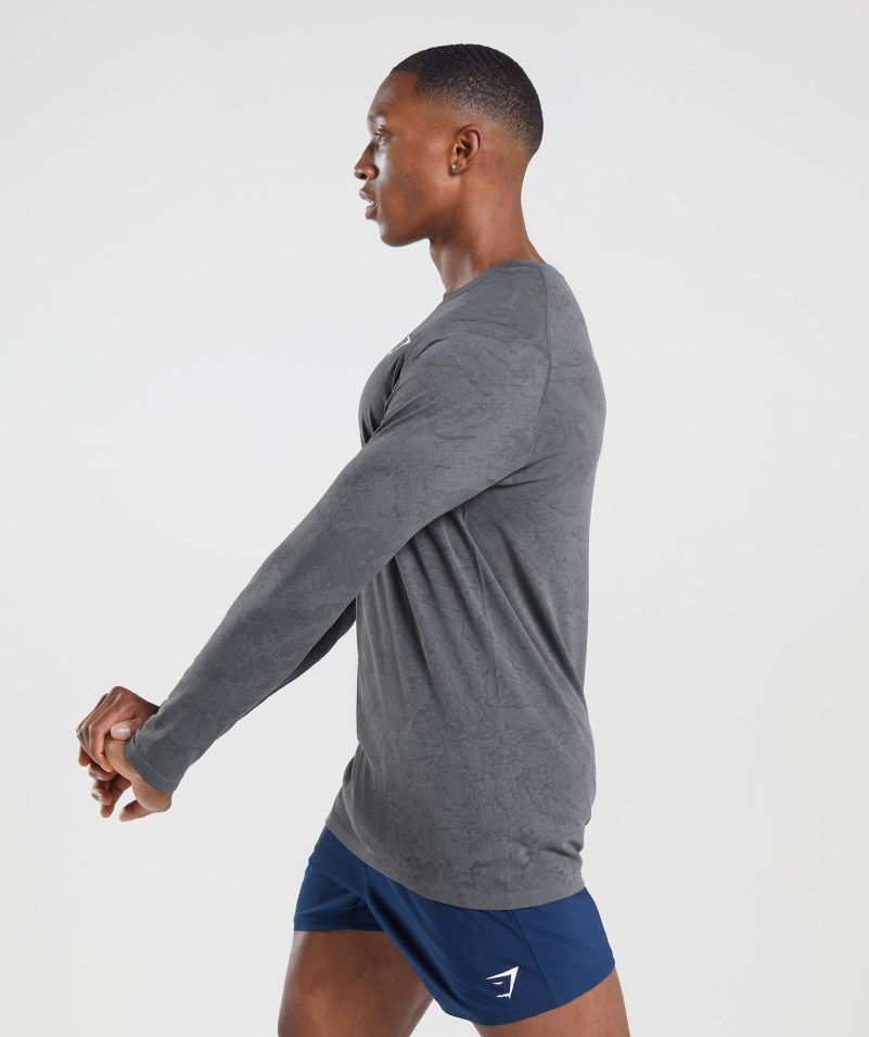 Gymshark Geo Bezšvové Tričko S Dlhým Rukávom Uhľovo Sivočierne