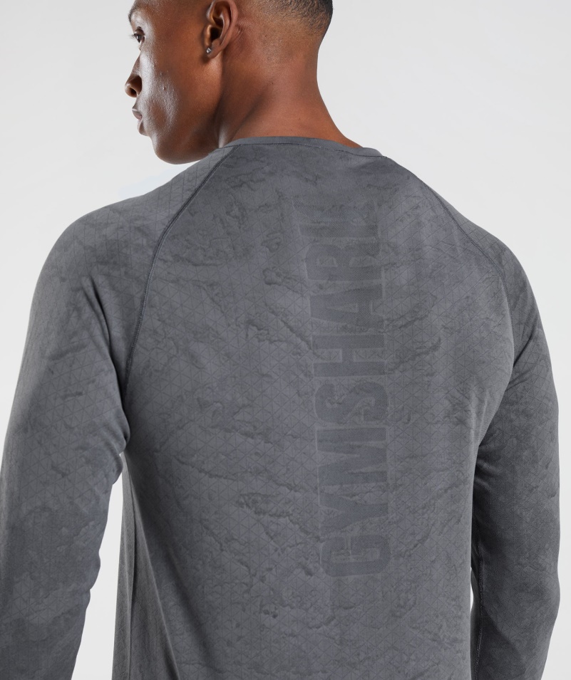 Gymshark Geo Bezšvové Tričko S Dlhým Rukávom Uhľovo Sivočierne