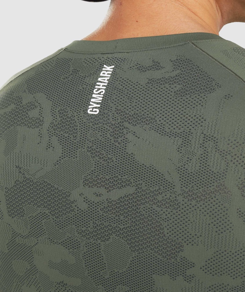 Gymshark Geo Bezšvové Tričko S Dlhým Rukávom Jadro Olivovo-čierne
