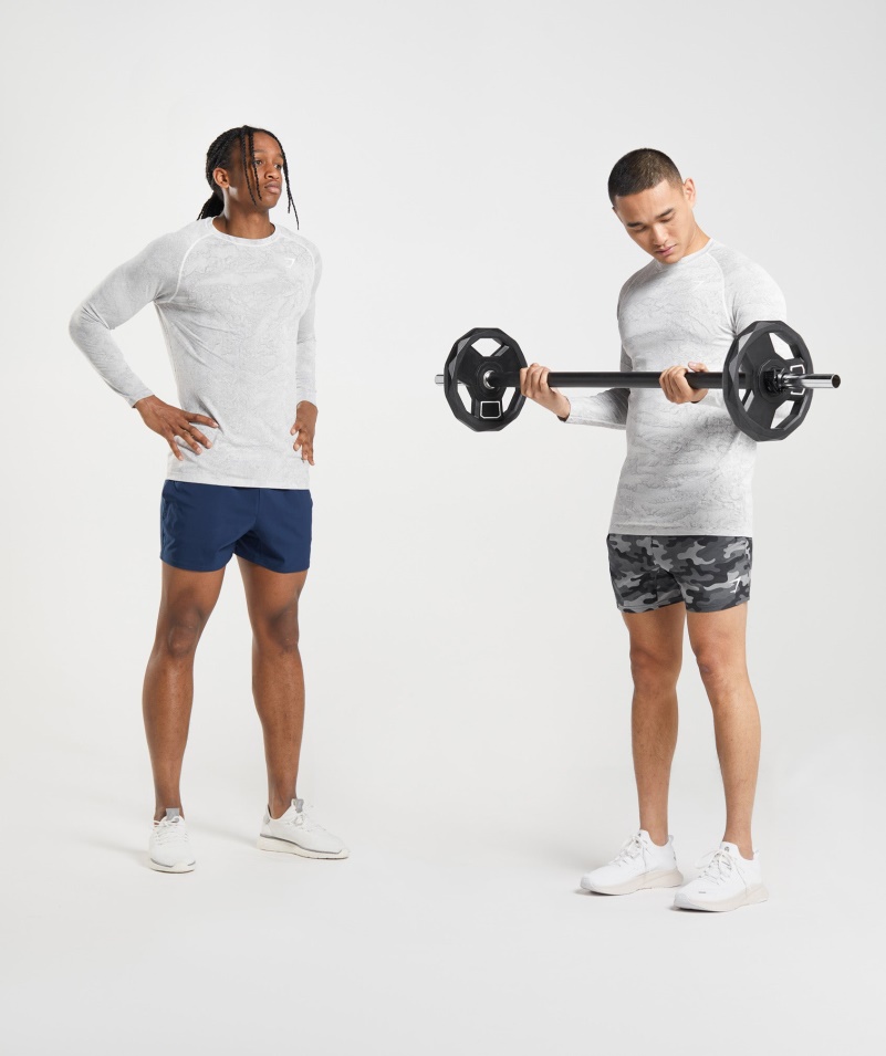 Gymshark Geo Bezšvové Tričko S Dlhým Rukávom Bielej Až Svetlosivej Farby