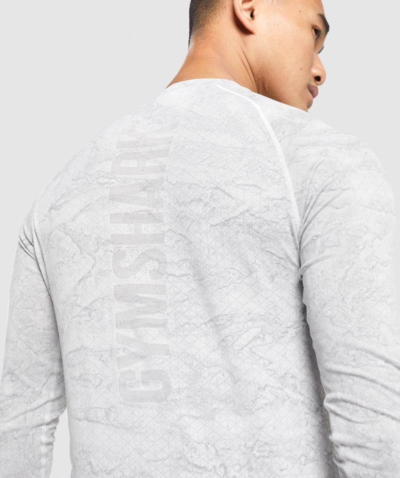 Gymshark Geo Bezšvové Tričko S Dlhým Rukávom Bielej Až Svetlosivej Farby