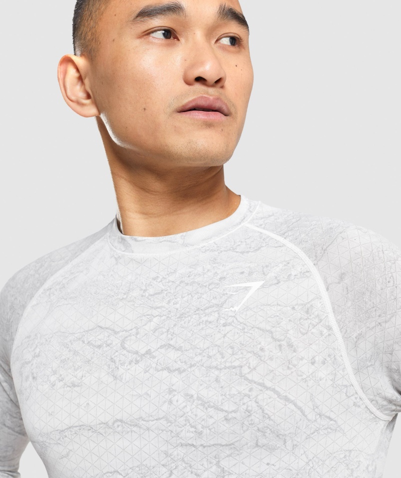 Gymshark Geo Bezšvové Tričko S Dlhým Rukávom Bielej Až Svetlosivej Farby