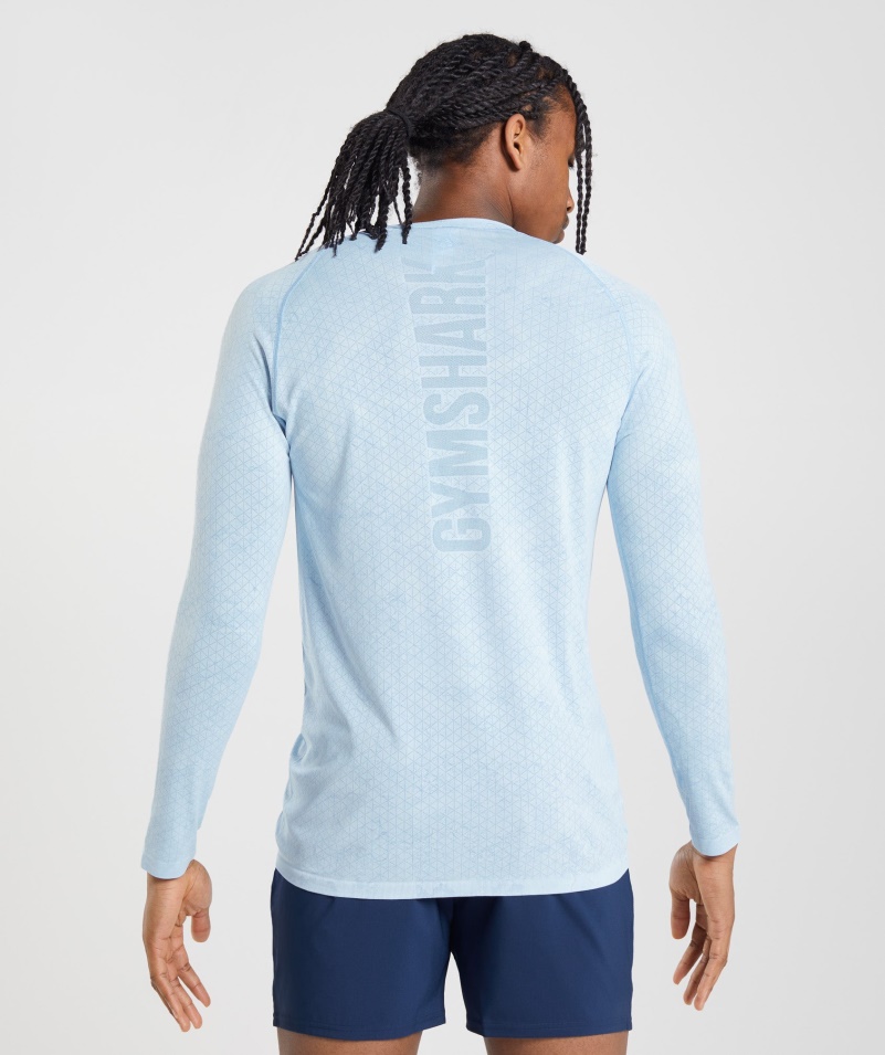 Gymshark Geo Bezšvové Tričko S Dlhým Rukávom Bielo-mesačné Modré