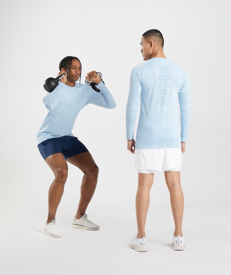Gymshark Geo Bezšvové Tričko S Dlhým Rukávom Bielo-mesačné Modré