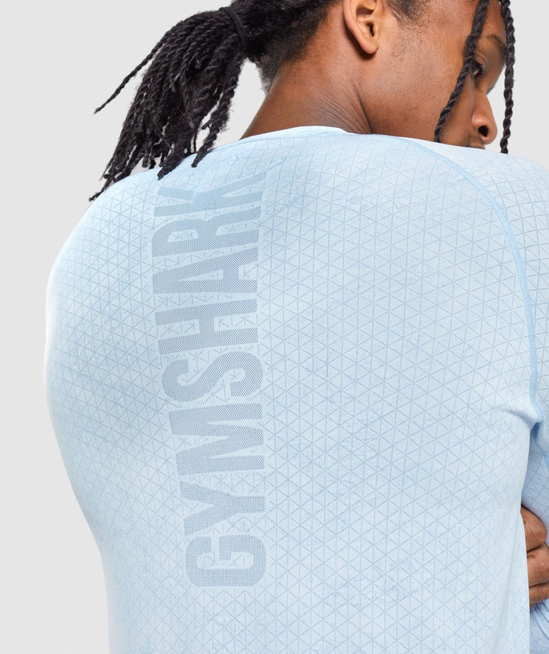 Gymshark Geo Bezšvové Tričko S Dlhým Rukávom Bielo-mesačné Modré
