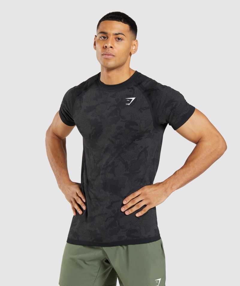 Gymshark Geo Bezšvové Tričko čierno-uhlovo šedé