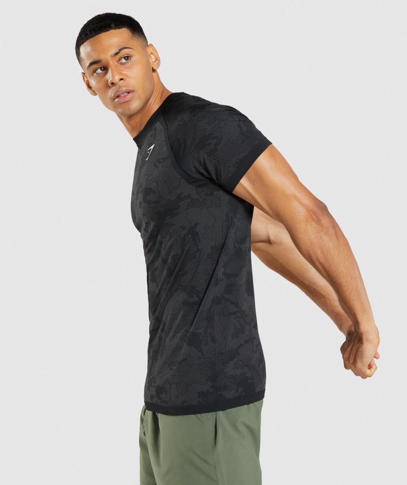Gymshark Geo Bezšvové Tričko čierno-uhlovo šedé