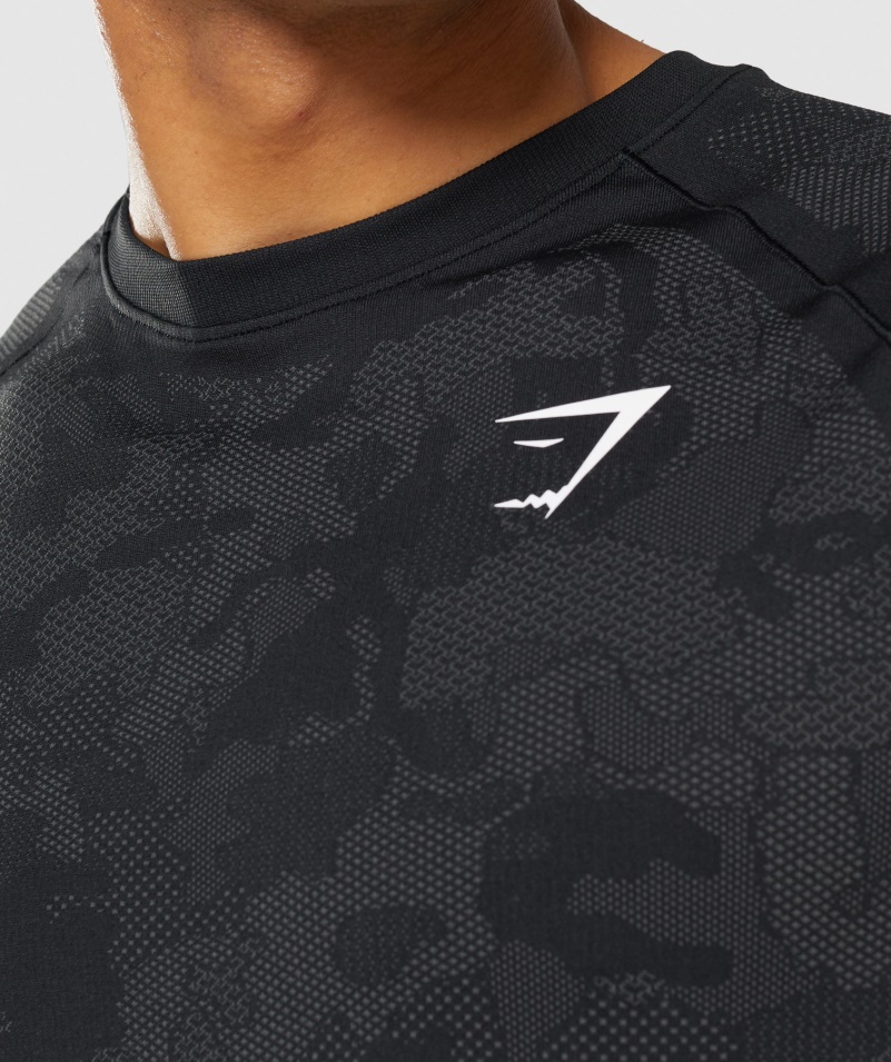 Gymshark Geo Bezšvové Tričko čierno-uhlovo šedé
