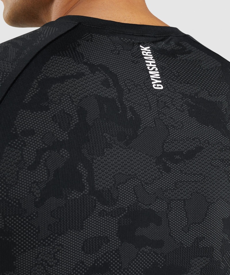 Gymshark Geo Bezšvové Tričko čierno-uhlovo šedé