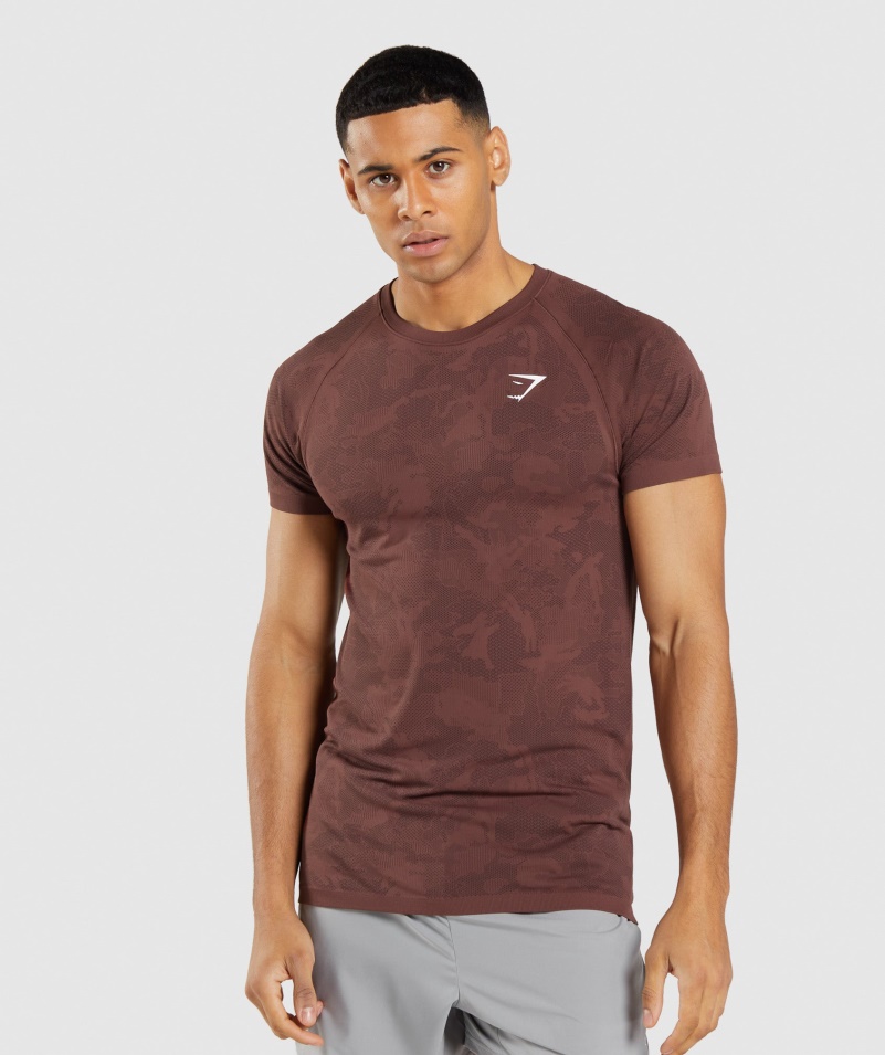 Gymshark Geo Bezšvové Tričko Cherry Hnedo-čierne
