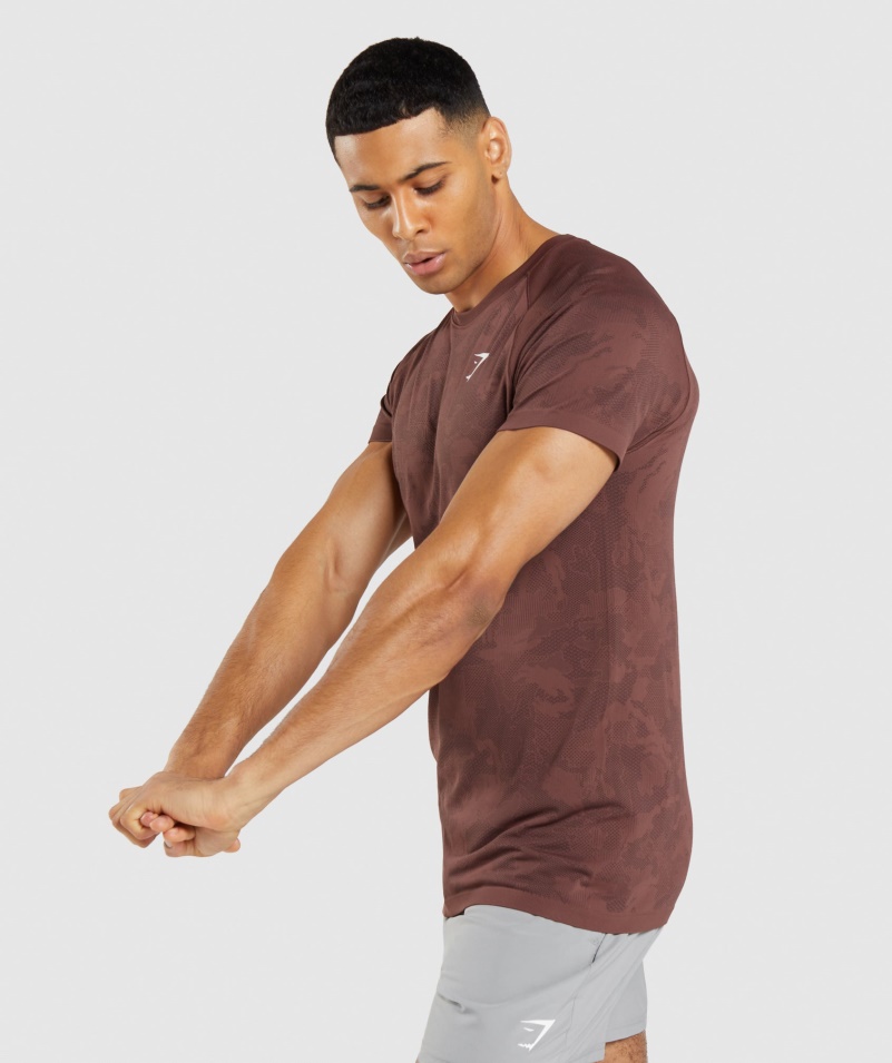 Gymshark Geo Bezšvové Tričko Cherry Hnedo-čierne