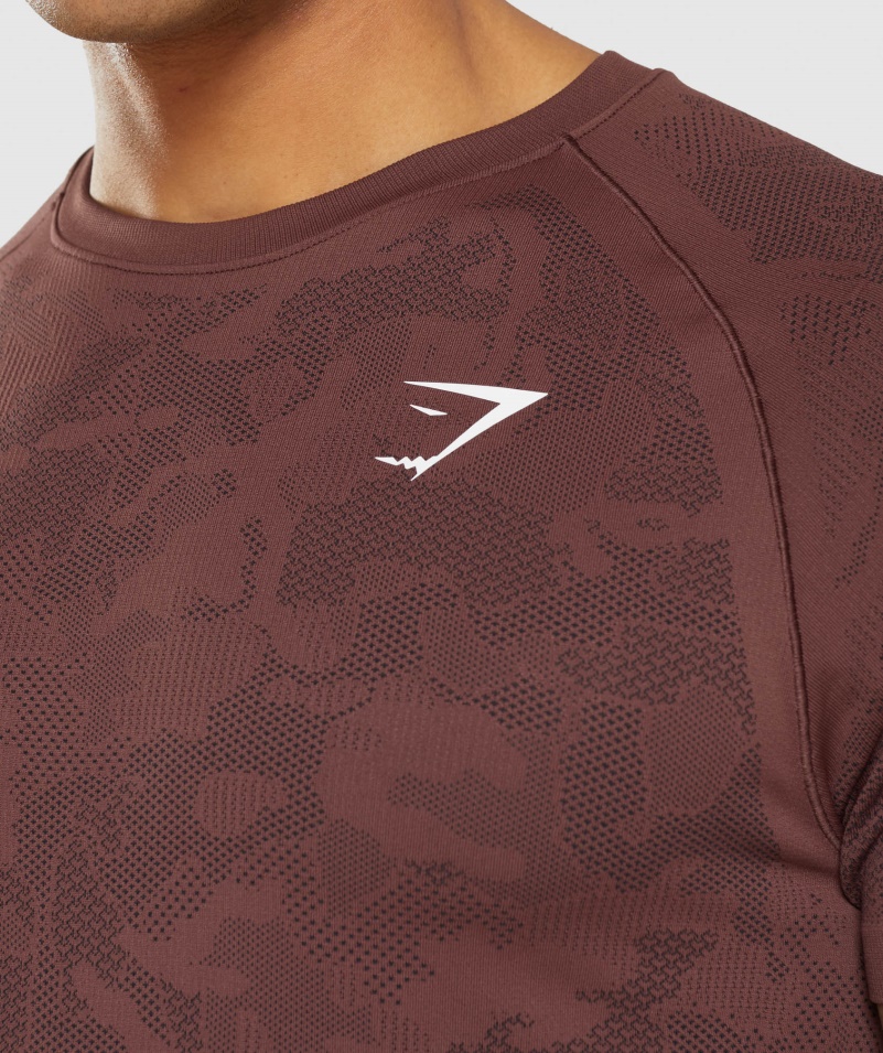 Gymshark Geo Bezšvové Tričko Cherry Hnedo-čierne