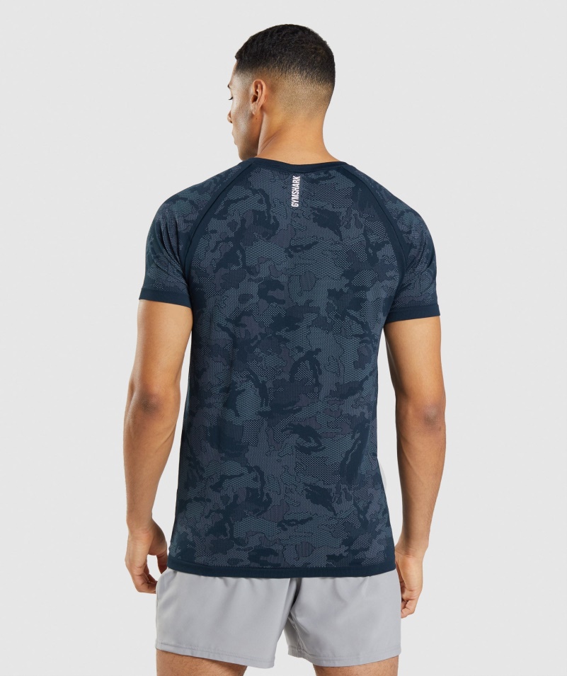 Gymshark Geo Bezšvové Tričko Námornícko-hmlové Modré