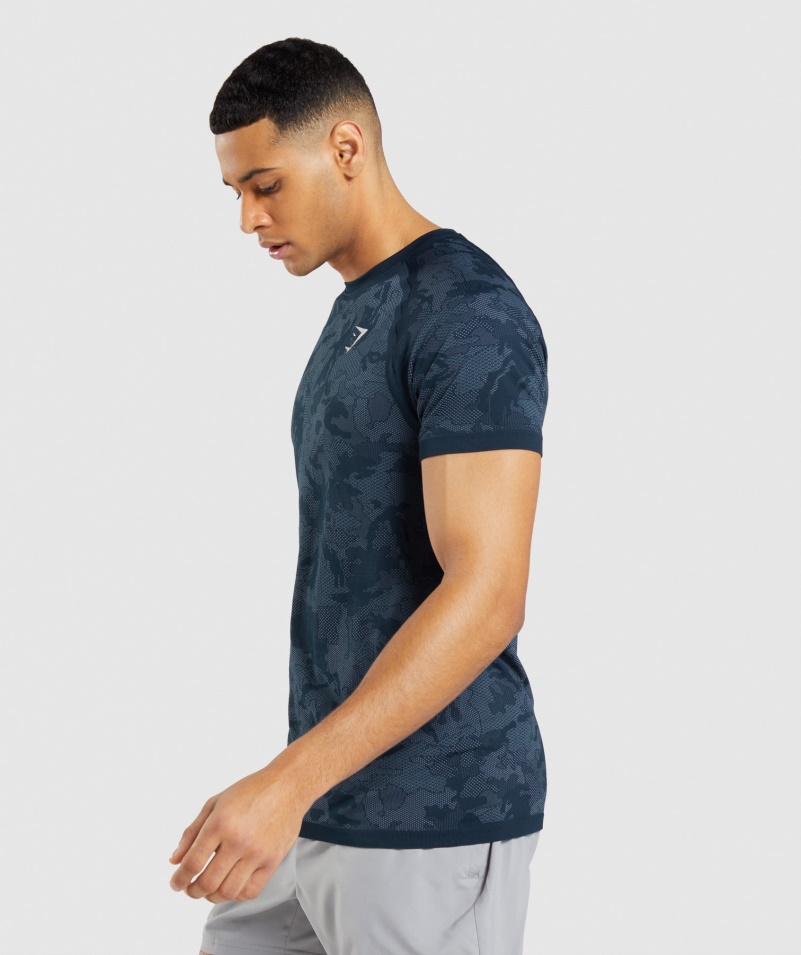 Gymshark Geo Bezšvové Tričko Námornícko-hmlové Modré