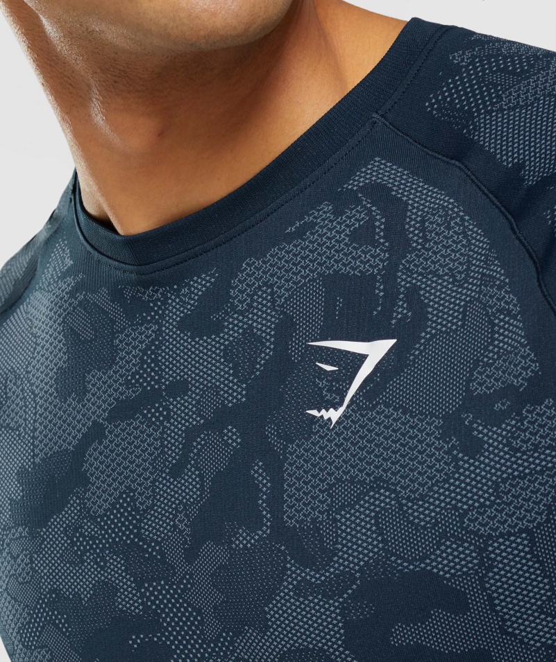 Gymshark Geo Bezšvové Tričko Námornícko-hmlové Modré