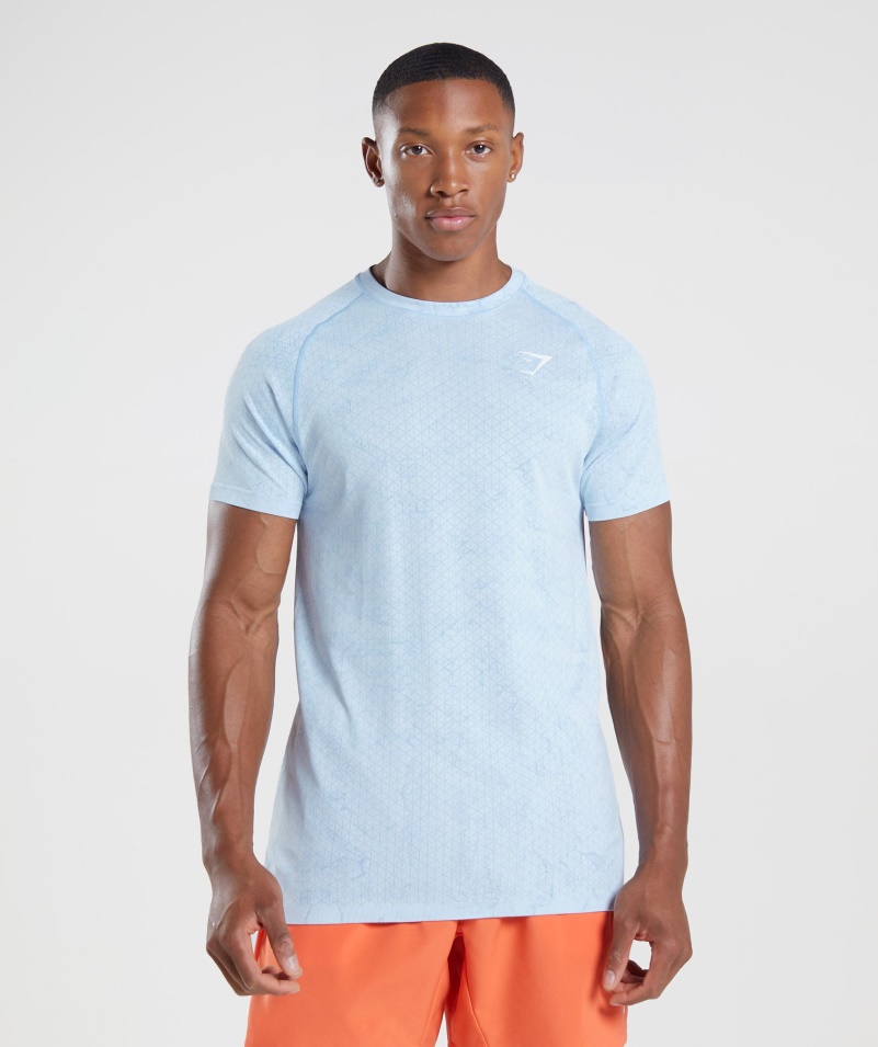 Gymshark Geo Bezšvové Tričko Bielo-mesačný Kameň Modré