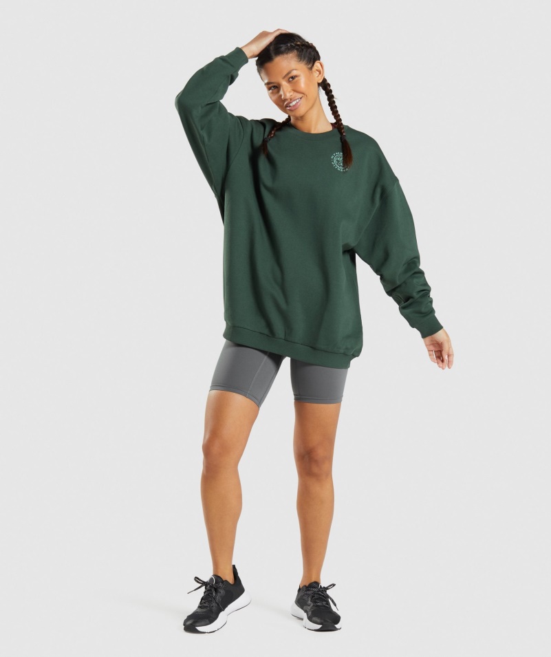 Gymshark Legacy Grafická Mikina Tmavozelená