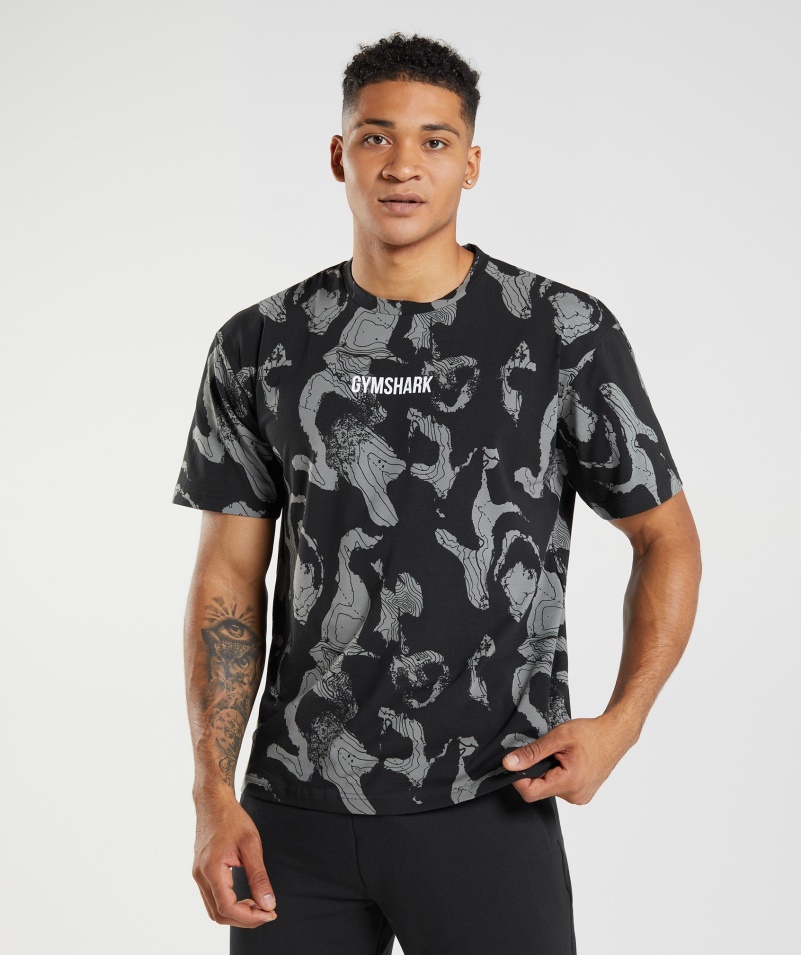 Gymshark Map Print Oversized Tričko čierna Potlač