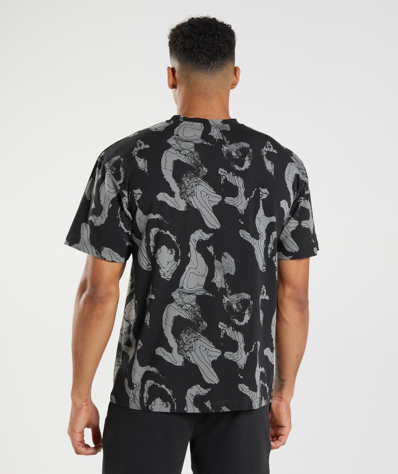Gymshark Map Print Oversized Tričko čierna Potlač