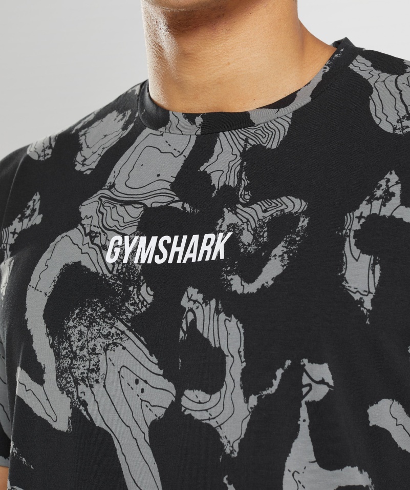 Gymshark Map Print Oversized Tričko čierna Potlač