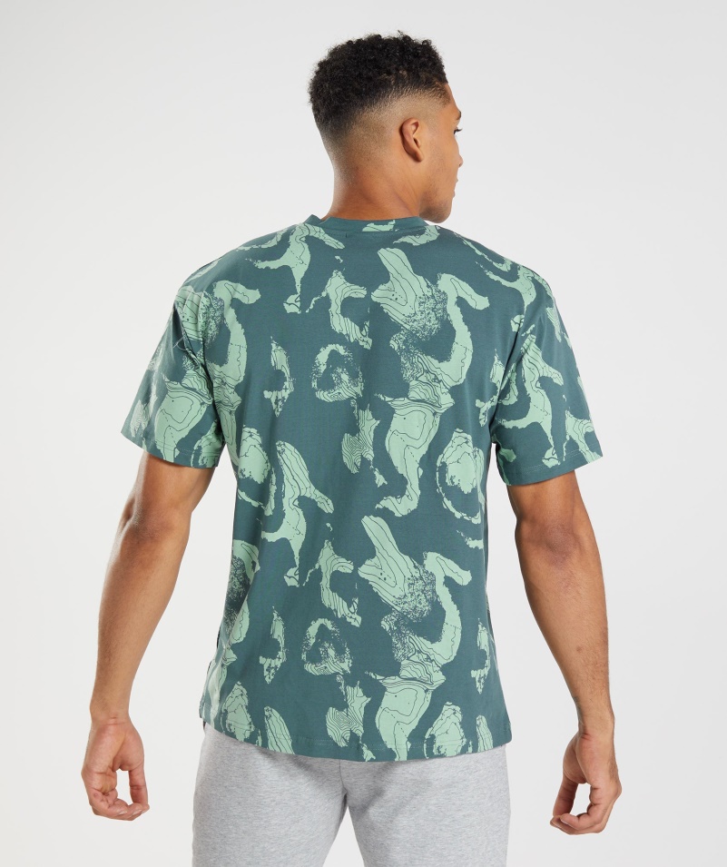 Gymshark Map Print Nadrozmerná Modrozelená Potlač Trička